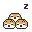 Pixel art of three brown and white hamster-like creatures in a triangular formation on gray background, with text 'z' and 'z...' above each group.