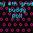Pixelated text and patterns on a black background with cyan and pink elements.
