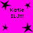Bright pink background with black star shapes and repeated text "Katie ILJ!!!" in pixelated font across four quadrants.