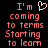 Pixelated red text on black background reads "I'm coming to terms Starting to learn" with a white heart symbol replacing the 'o' in 'coming' in the first frame.