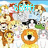 Animated sequence showing a cartoon dog with brown and white fur, black eyes, green ears, orange circular eye-like shapes, and blue text above its head changing from 'B6H7T' to 'H00T'.