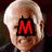 six identical images showing a person with white hair and a dark suit, each with a large letter covering the eyes