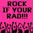 Pixelated pink background with black text reading "ROCK IF YOUR RAD!!!" repeated twice, and a of black-and-pink pixelated figures below