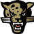 Pixelated cartoon animal head with black and tan coloring, open mouth showing teeth and red tongue, and visible ears.
