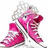 Pixelated pink cartoon character with white hair and red shoes, standing in a dynamic pose against a plain background.