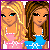 Pixel art featuring two female characters in pink and blue dresses, followed by ice cream cones with matching colors, then BFF text in alternating color schemes.