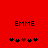 Red background with black text 'EMME' above two of pixelated symbols, one showing a red symbol among black ones