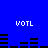 Blue background with white 'VOTL' text and black horizontal bars arranged in two , each containing four groups of bars