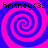 Four identical spiral patterns in pink and blue with "britney<33" text at top-left, top-right, bottom-left, and bottom-right corners.
