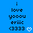Blue background displays black pixelated text 'i love yooou eriiic (333' with a white heart symbol, where the heart changes from solid to outlined between two states.