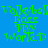 Green pixelated text on blue background with four identical , one has a bright light effect
