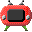 Pixelated red TV-shaped icons with green legs and yellow side buttons, displaying blue screens showing black screen, solid blue, Japanese characters, and symbols.