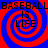 A static image with four identical quadrants featuring red and blue spiral patterns, each containing the text "BASEBALL IS LIFE" in black pixelated font.
