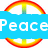 Three circular icons with rainbow borders and peace symbols, each containing a blue text box with white lettering: Peace, Love, BOYZ!