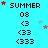 Pixelated icon with 'SUMMER' text above numeric sequences, scattered stars on cyan background, and a gray rectangle in bottom-right corner.
