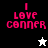 Pixelated text "I LOVE CONNER" in pink on black, white, and gray backgrounds with a star symbol below.