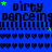 Blue background with repeating black text 'dirty dancing' and green stars, featuring horizontal lines of small heart shapes.