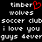 Pixelated text displays 'timber wolves soccer club i love you guys' with a red heart symbol replacing the 'o' in 'timber' on the left side.