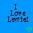 Blue background with black text reading "I Love Lenny!" and two green pixelated hearts below the text.