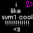 Pixelated text and symbols on black background with pink heart symbol above 'i like sum1 cool' repeated twice.