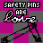safety pin icons with 'SAFETY PINS' and 'HPE Love' text, alternating between pink and white lettering on a checkered background