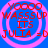 Four identical pixelated icons arranged in a , each with red text on a blue background and pink concentric circles