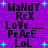 Purple background with cyan plus signs and black text reading 'MaNdY', 'RcX', 'LoVe', 'PeAcE', 'LoL' in pixelated font.