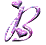 Three variations of a stylized cursive 'B' with heart accents, rendered in pink, blue, and light blue with sparkly textures on a gray background.
