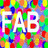 Pixelated static image with large white 'PAB' letters over a multicolored blocky background of green, red, blue, yellow, and purple squares.