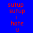 Red pixelated text on blue and green backgrounds with repeated phrases and a single 'i' and 'u' in the center.