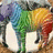 Rainbow-colored cartoon dog with white paws and tail tip stands on brown ground, one frame shows black text "LOL" over the image.