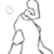 Pixelated grayscale stick figure icon with dynamic pose and circular motion trail on white background.