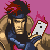 Pixelated character with spiky red and black hair holds a white die against pink background, next to green text reading 'OriginalIcons.com'
