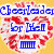 A static image with six distinct sections: a yellow background with red floral patterns and blue text reading "Cheerleader for Life!!!"; a white background with black text reading "best friend"; a purple background with yellow text reading "Buddy FM"; a black and white silhouette of a piano under a full moon; a purple background with green text reading "Piano girl FOREVER!!"; and a white background with purple text reading "Coopers the best! :) I LOVE him !!!!".