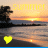 A beach sunset scene with a silhouetted figure on the left, yellow heart symbol below, and 'summer' text in varying colors across four