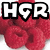 Pixelated icon with bold white letters HGR outlined in black over a red textured background.