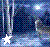 Pixelated static image of a night scene with blue and purple tones, featuring a bright white star in the lower left corner and a glowing light source near the top right.