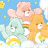 A pixelated cartoon image of Care Bear characters with a rainbow and stars on the left, paired with bold black text "I LOVE" on the right against a white background.