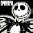 A 2x2 contact sheet of four distinct animated frames from a pixelated buddy icon featuring Jack Skellington, text elements, and a website logo.