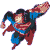 Pixelated Superman icon in blue and red costume with S-shield, transitioning through flying poses against gray background.