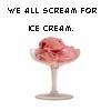 Pixelated text above a blurred pink ice cream scoop in a glass bowl on a white background.