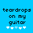 Blue background with black pixelated text reading 'teardrops on my guitar' and five white plus signs below, where the third sign changes from light blue to white between observations.