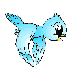 A blue cartoon bird with black eyes and yellow beak appears in six distinct poses across a gray background.