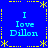 Blue background with yellow dotted border and star shapes, displaying four identical text blocks reading "I Love Dillon" in light blue pixelated font.