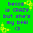 Green background with purple text reading 'becca is CRAZY but she's my bf4l . <3' and yellow square corner decorations, animated in a repeating pattern.
