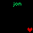 Green text 'jon' appears in four corners around red pixel hearts on a black background.