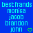 Blue background with cyan pixelated text listing names and a green heart symbol.