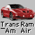 Pixelated red sports car with black roof and white accents on a gray background, below pixelated text reading "Trans Ram Am Air".