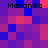 Pixelated of blue and pink squares with four instances of the text 'Morando' in black pixel font at top-left, top-right, bottom-left, and bottom-right corners