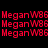 Red pixelated text "MeganW86" repeats across a black background with white rectangular overlays shifting position in an animation.